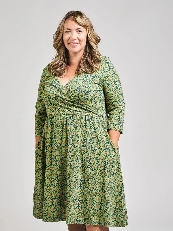 Callie Long Sleeve Wrap Dress Olive Floral