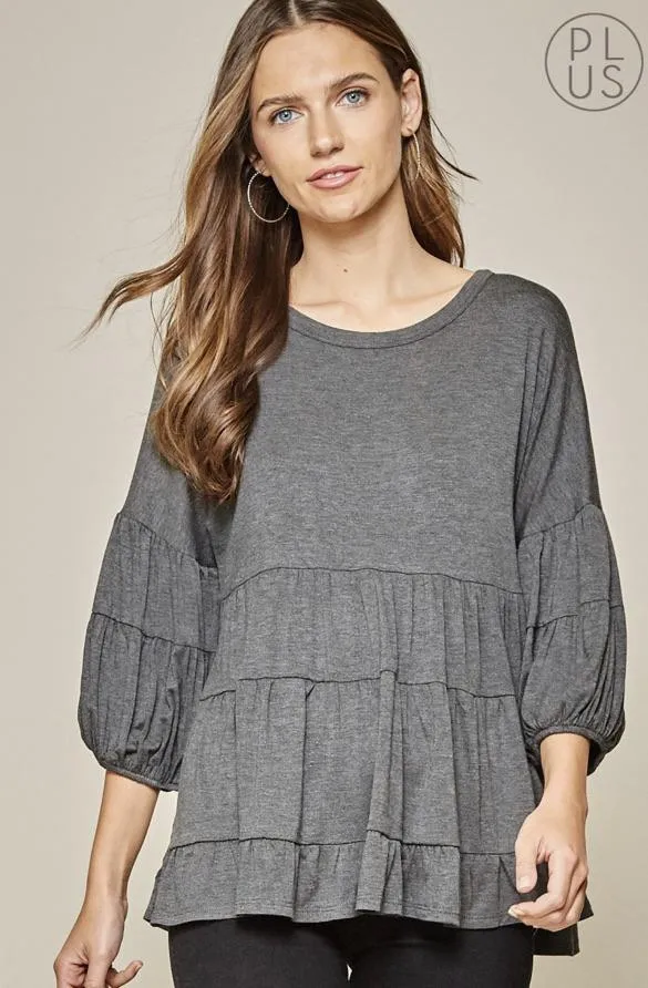 Charcoal Babydoll Knit Top