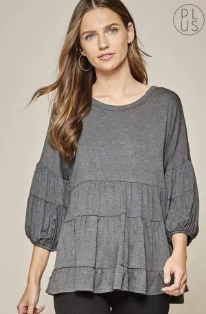 Charcoal Babydoll Knit Top