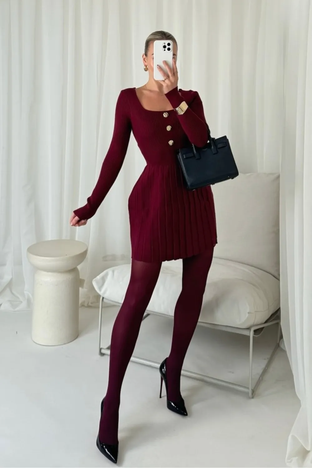 Charlotte burgundy square neck knit dress