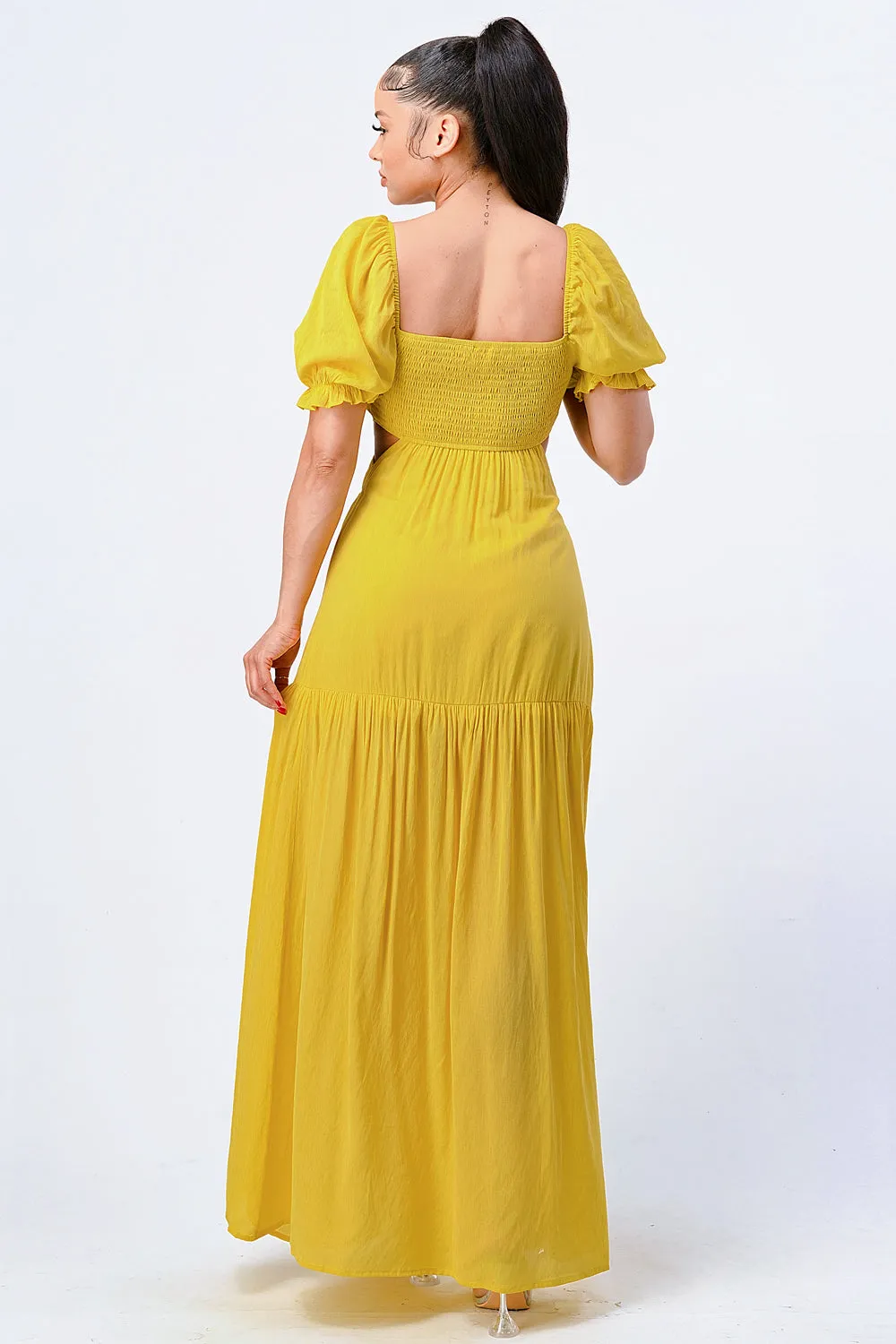 CHIC SWEETHEART SELF BELTED SIDE CUT MAXI DRESS