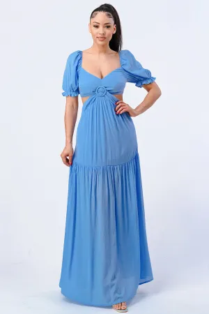 CHIC SWEETHEART SELF BELTED SIDE CUT MAXI DRESS
