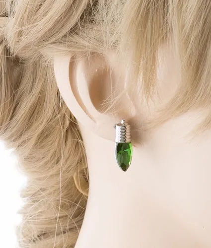 Christmas Jewelry Crystal Holiday Light 20mm Stud Fashion Earrings Silver Green