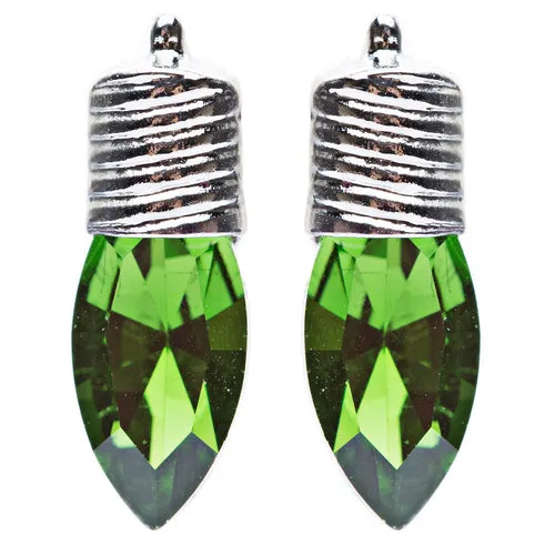 Christmas Jewelry Crystal Holiday Light 20mm Stud Fashion Earrings Silver Green