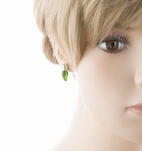 Christmas Jewelry Crystal Holiday Light 20mm Stud Fashion Earrings Silver Green