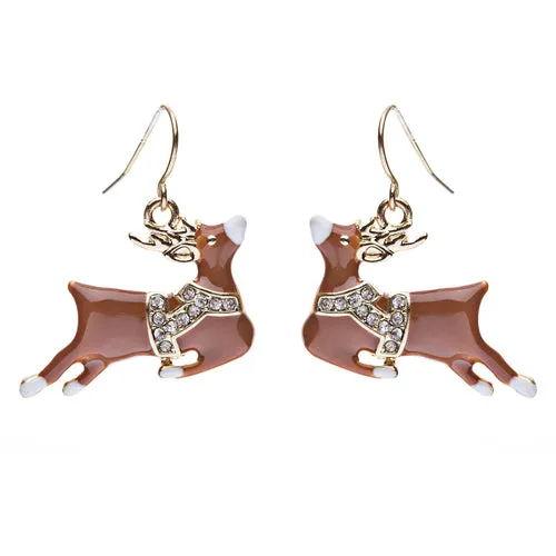 Christmas Jewelry Crystal Rhinestone Adorable Reindeer Dangle Earring E638