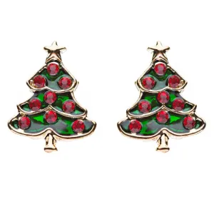 Christmas Jewelry Crystal Rhinestone Adorable Tree Small Earrings E647 Red
