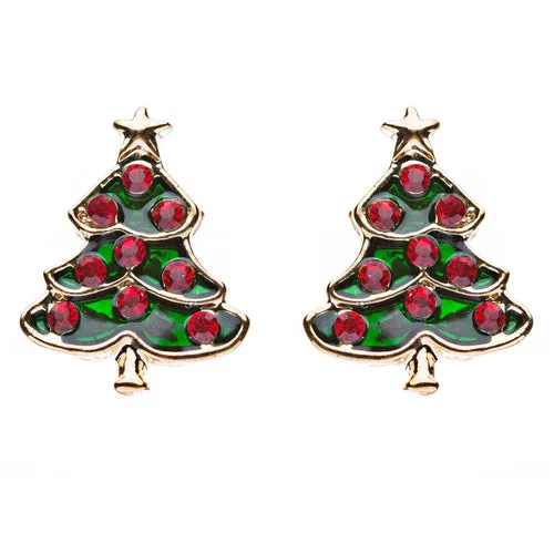 Christmas Jewelry Crystal Rhinestone Adorable Tree Small Earrings E647 Red