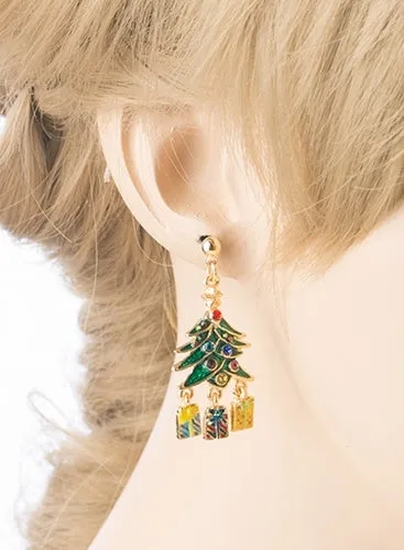 Christmas Jewelry Crystal Rhinestone Holiday Gift Present Tree Earrings E886