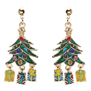 Christmas Jewelry Crystal Rhinestone Holiday Gift Present Tree Earrings E886