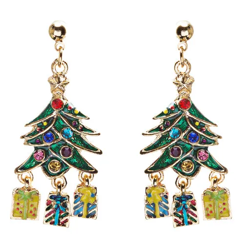 Christmas Jewelry Crystal Rhinestone Holiday Gift Present Tree Earrings E886