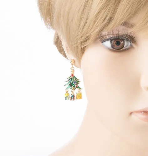 Christmas Jewelry Crystal Rhinestone Holiday Gift Present Tree Earrings E886