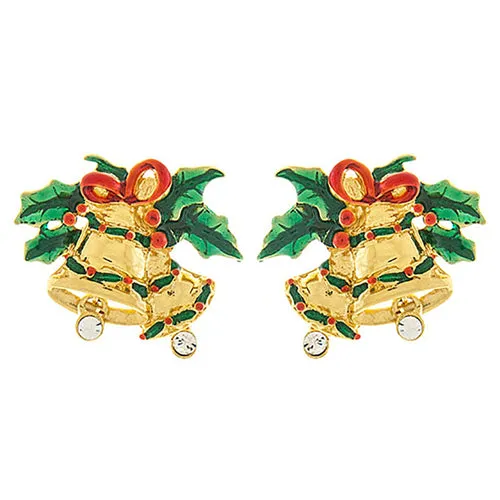 Christmas Jewelry Crystal Rhinestone Jingle Bell Fashion Earrings E1155 Gold
