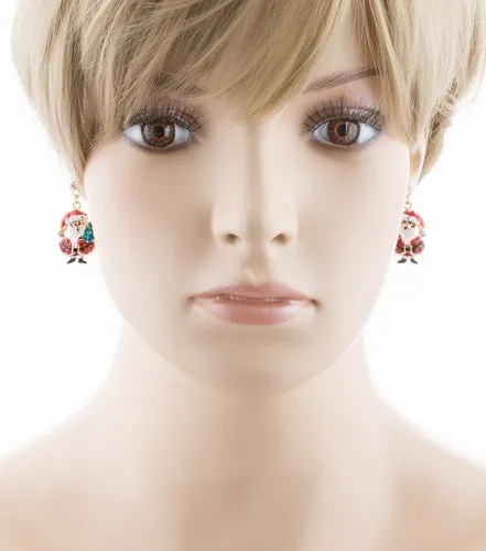 Christmas Jewelry Crystal Rhinestone Santa Claus Present Dangle Earrings E877