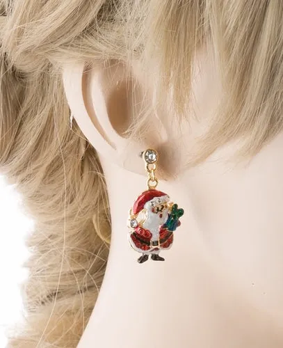 Christmas Jewelry Crystal Rhinestone Santa Claus Present Dangle Earrings E877