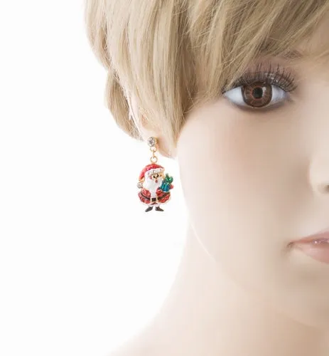 Christmas Jewelry Crystal Rhinestone Santa Claus Present Dangle Earrings E877