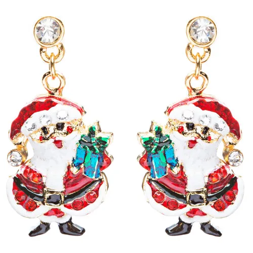 Christmas Jewelry Crystal Rhinestone Santa Claus Present Dangle Earrings E877