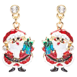 Christmas Jewelry Crystal Rhinestone Santa Claus Present Dangle Earrings E877
