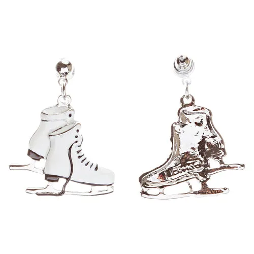 Christmas Jewelry Ice Skating Shoes Silver Tone White Dangle Charm Earrings