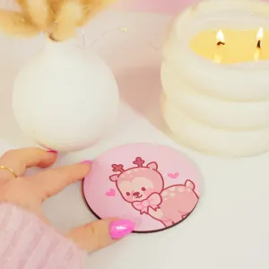 Cinnamon the Chubby Reindeer Standing Pose Coaster | Kawaii Pink Coquette Christmas Desk & Drinkware Decor | Festive Holiday Coaster
