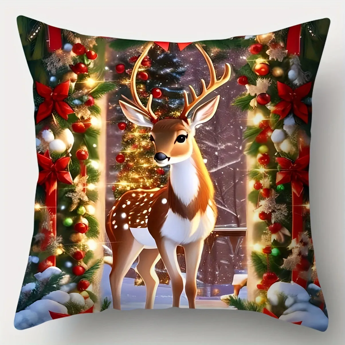 Contemporary Christmas Reindeer Pillow Covers Set of 4, Holiday Themed Throw Cushion Cases, 17.7x17.7 Inch, Zippered, Hand Wash, Polyester, Festive Decor for Living Room