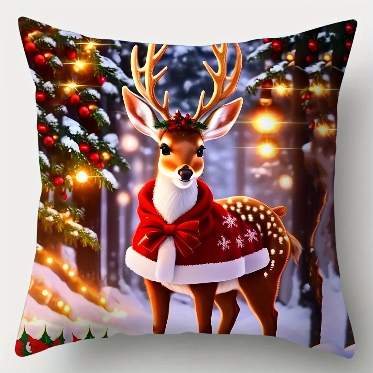 Contemporary Christmas Reindeer Pillow Covers Set of 4, Holiday Themed Throw Cushion Cases, 17.7x17.7 Inch, Zippered, Hand Wash, Polyester, Festive Decor for Living Room