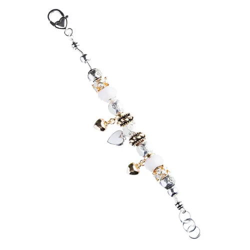 Contemporary Fashion Lovely Glass Bead Heart Charms Link Bracelet B490 Pink