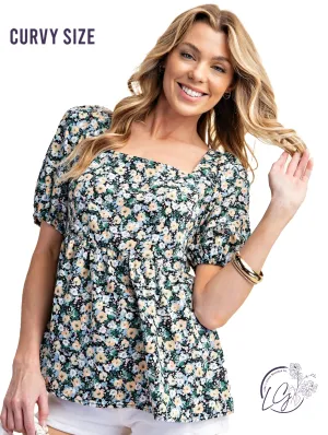 Curvy Charming Puff Sleeve Babydoll Top