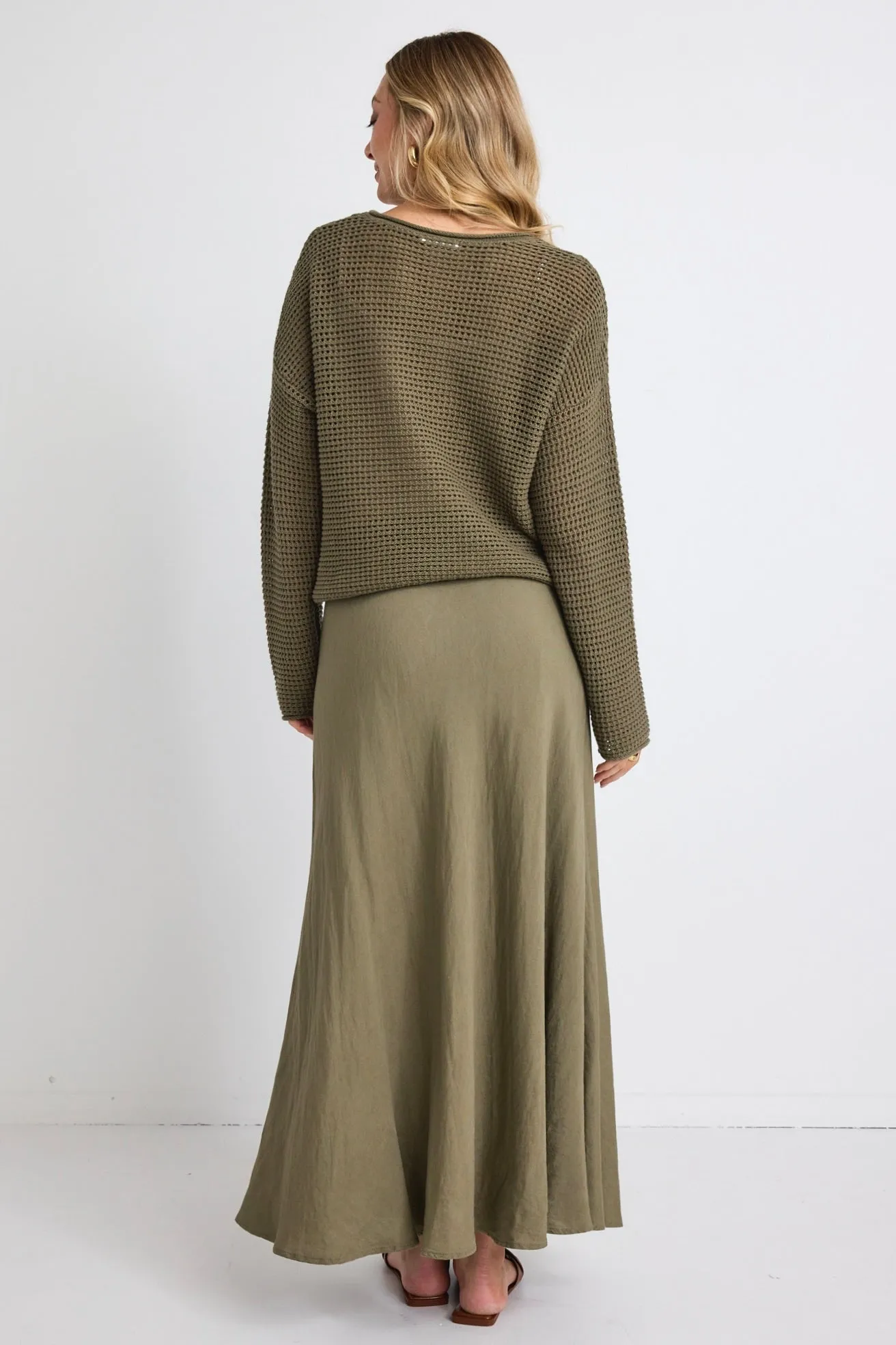 Dawn Soft Khaki Crochet Knit Jumper