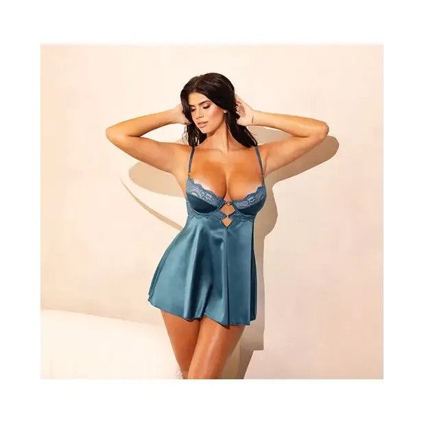 Diana Satin & Lace Babydoll W/ring & Keyhole Detail Reflecting Pond