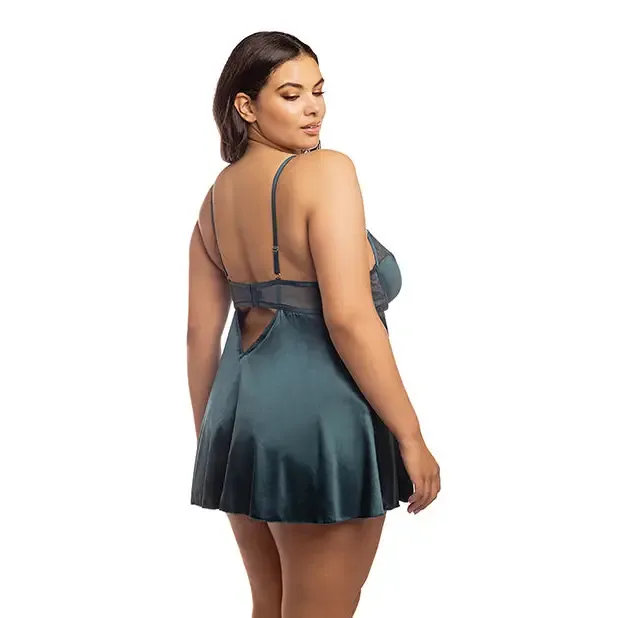 Diana Satin & Lace Babydoll W/ring & Keyhole Detail Reflecting Pond