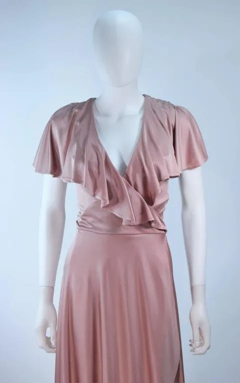ELIZABETH MASON COUTURE Blush Silk Jersey Ruffled Cocktail Dress