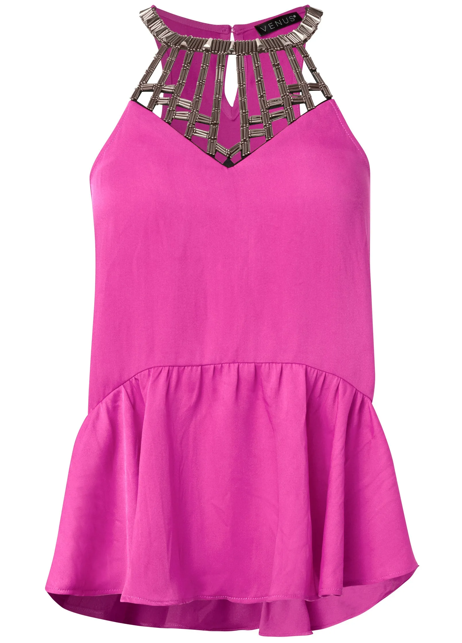 Embellished Neckline Top - Fuchsia