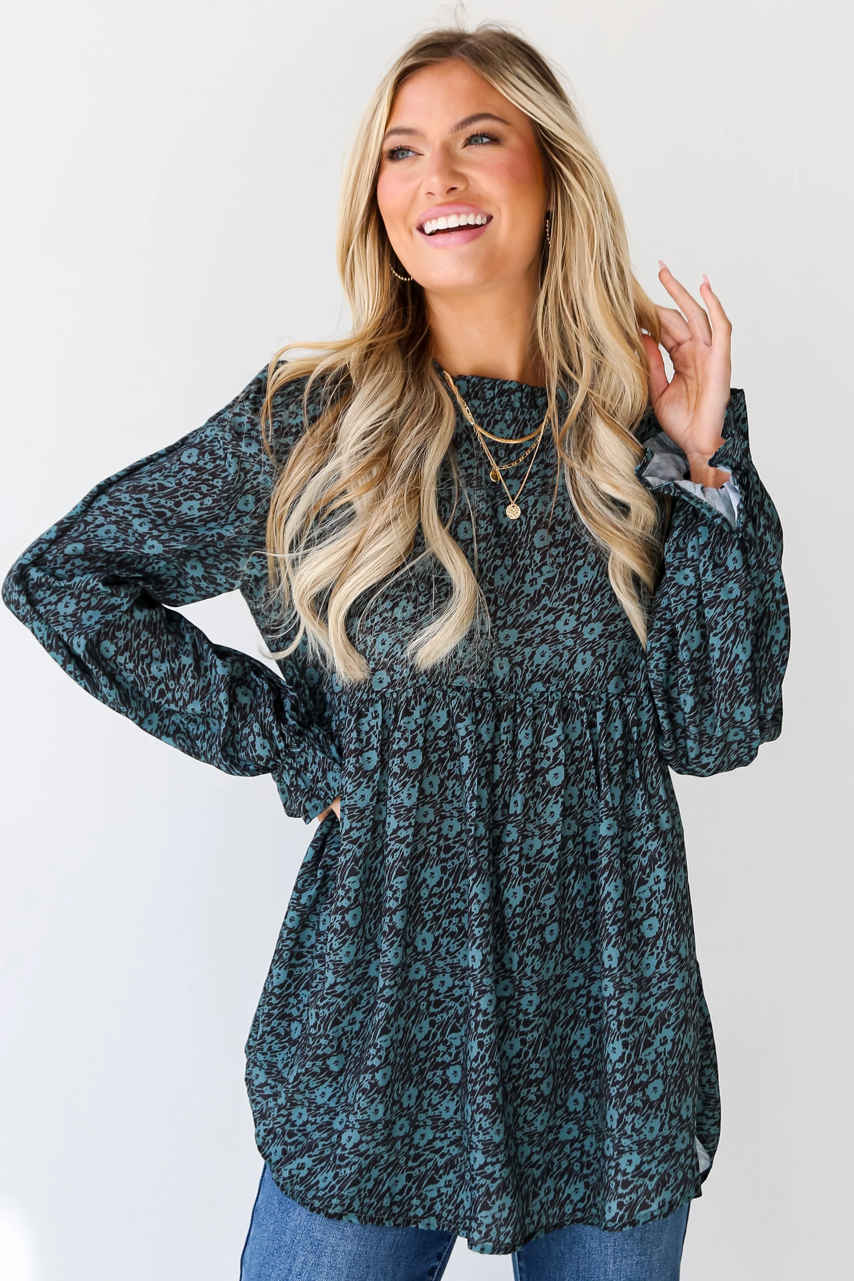 FINAL SALE - Cherished Aura Olive Floral Babydoll Blouse