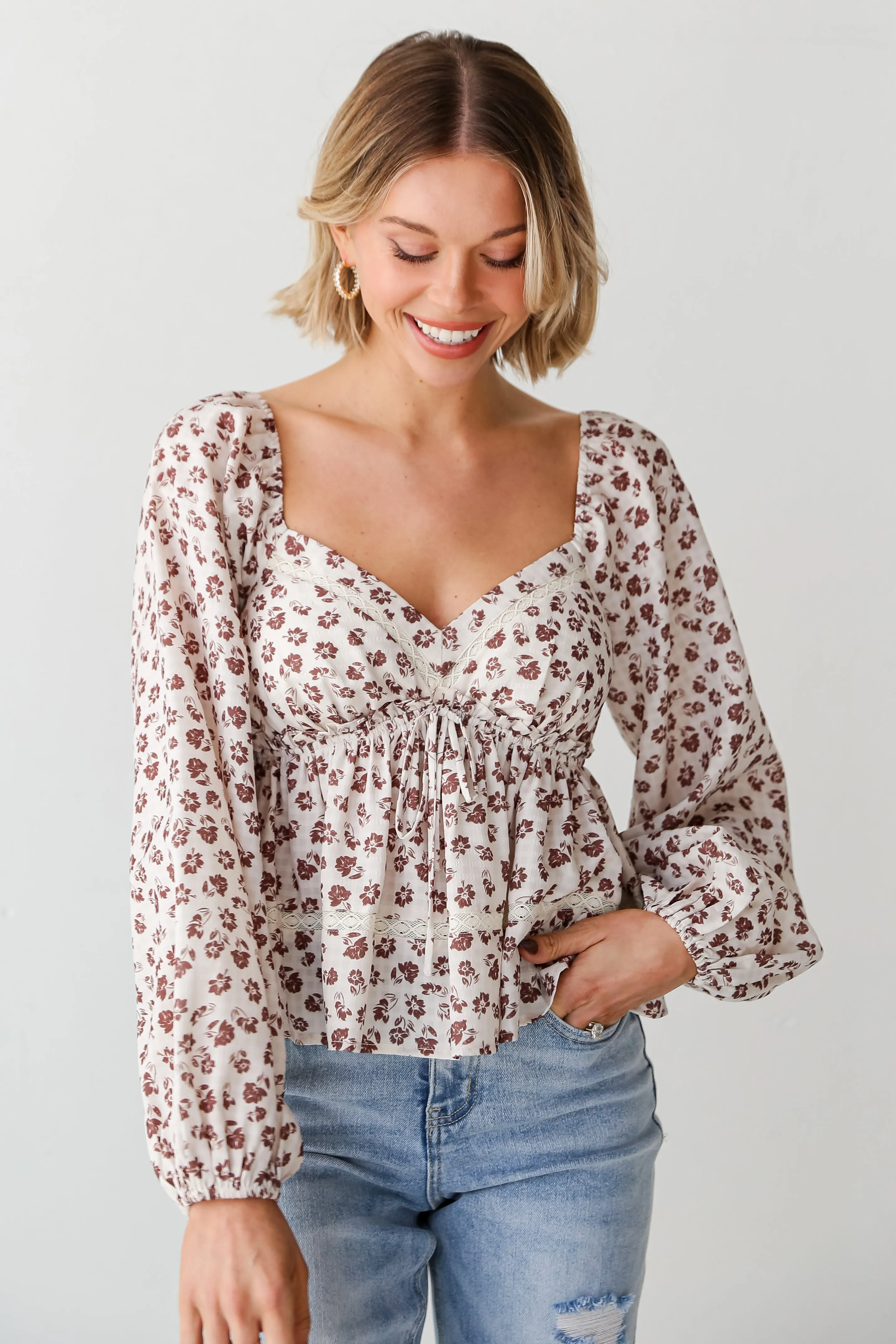 FINAL SALE - Darling Crush Cream Floral Babydoll Blouse