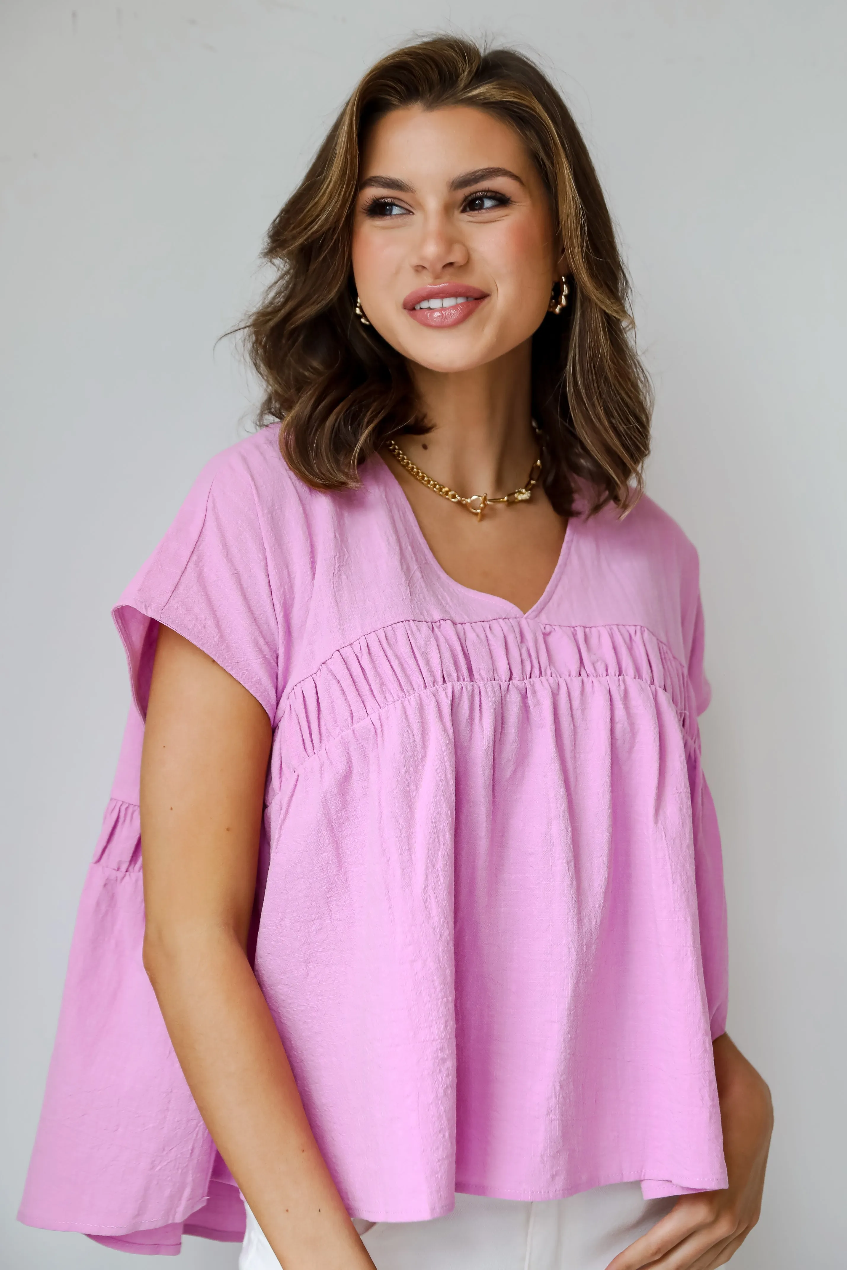 FINAL SALE - Thoughtful Charm Orchid Babydoll Blouse