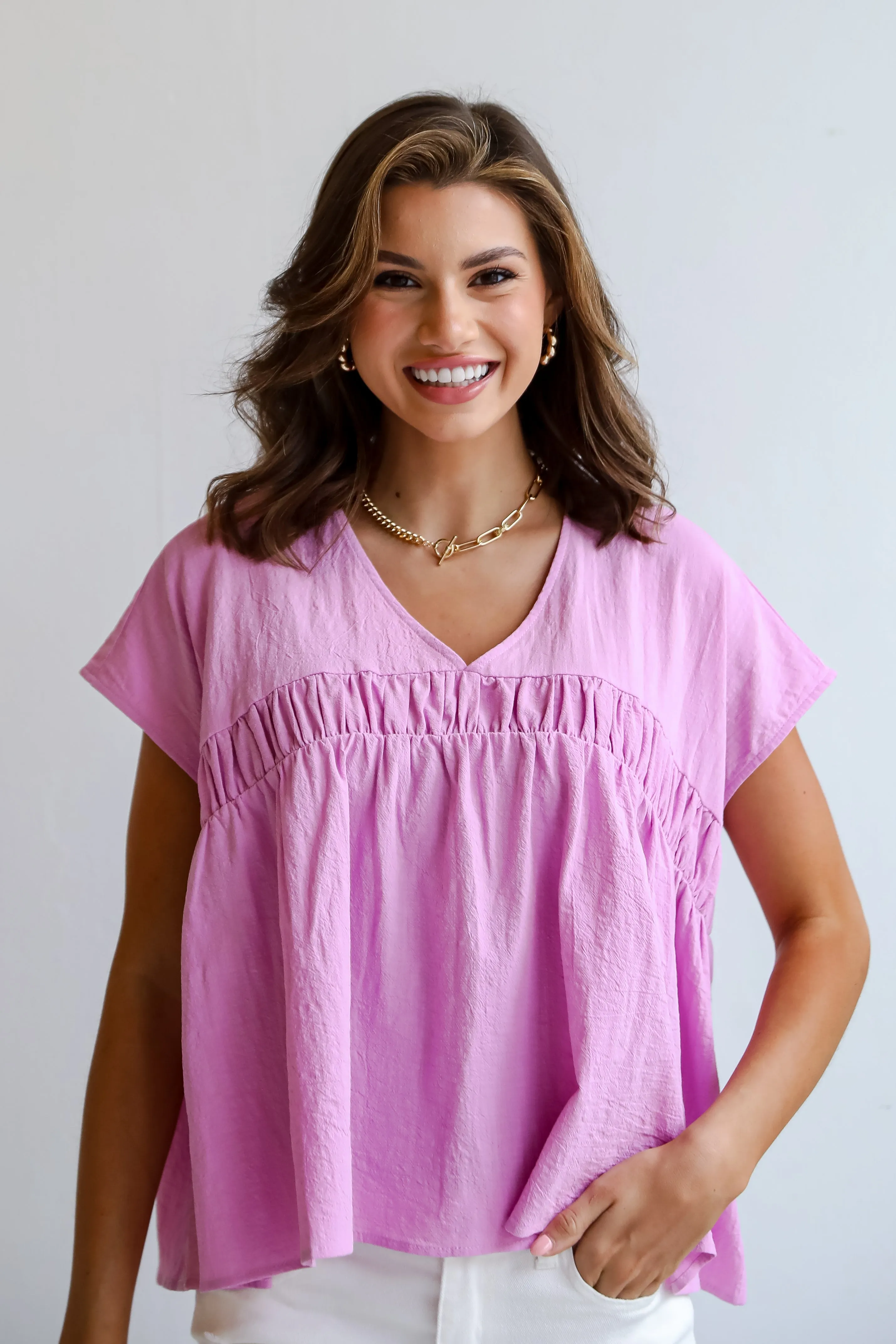 FINAL SALE - Thoughtful Charm Orchid Babydoll Blouse