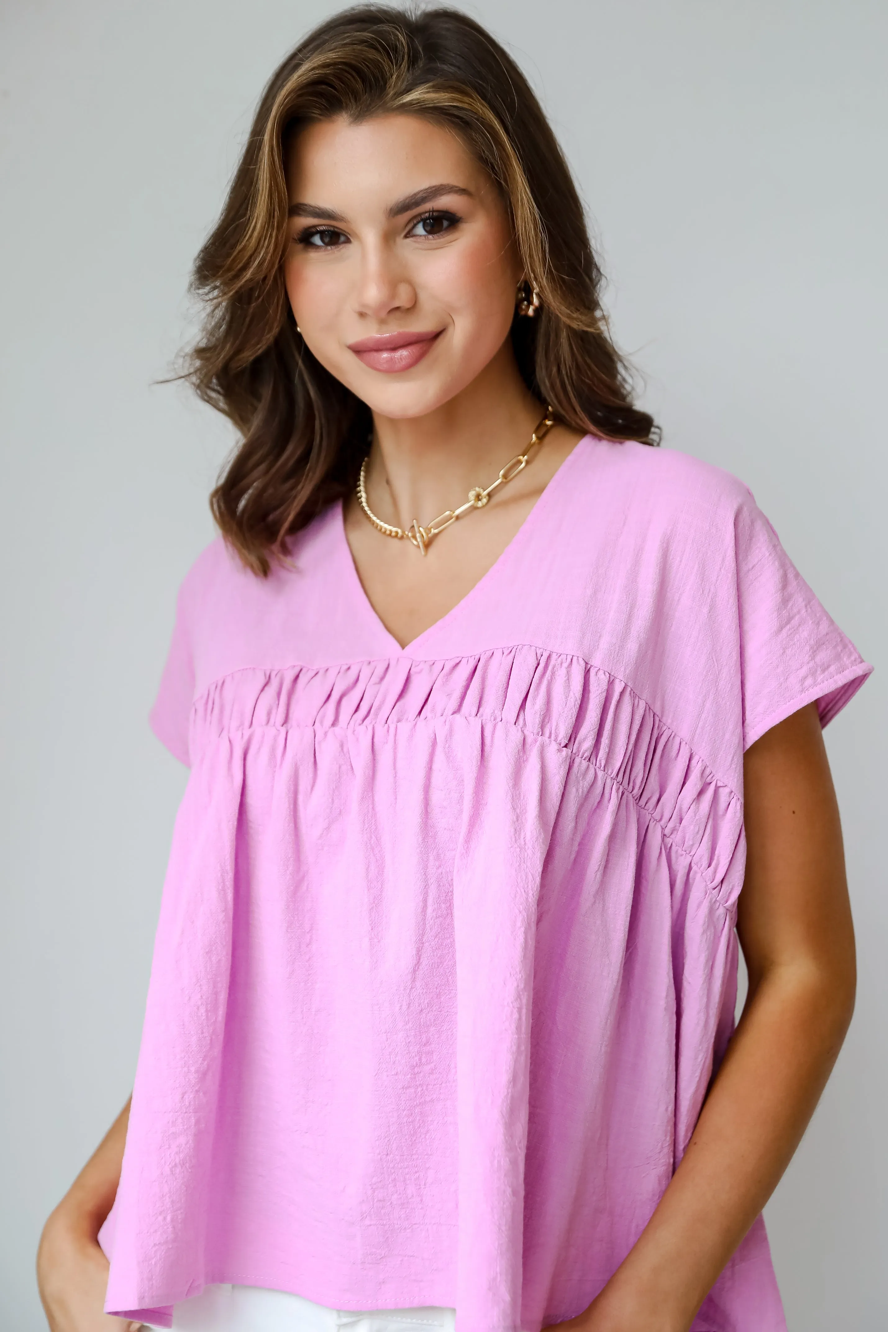 FINAL SALE - Thoughtful Charm Orchid Babydoll Blouse