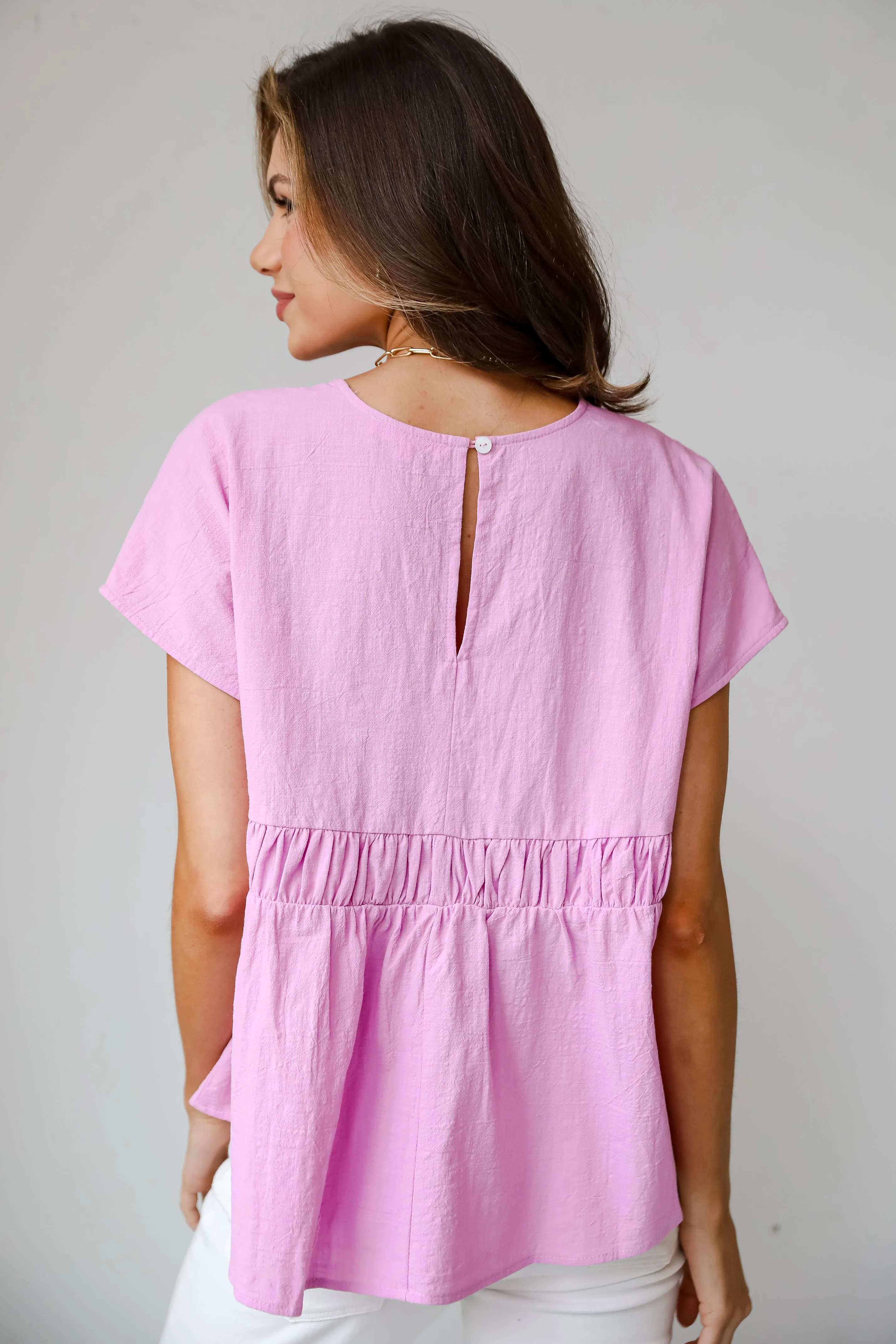 FINAL SALE - Thoughtful Charm Orchid Babydoll Blouse
