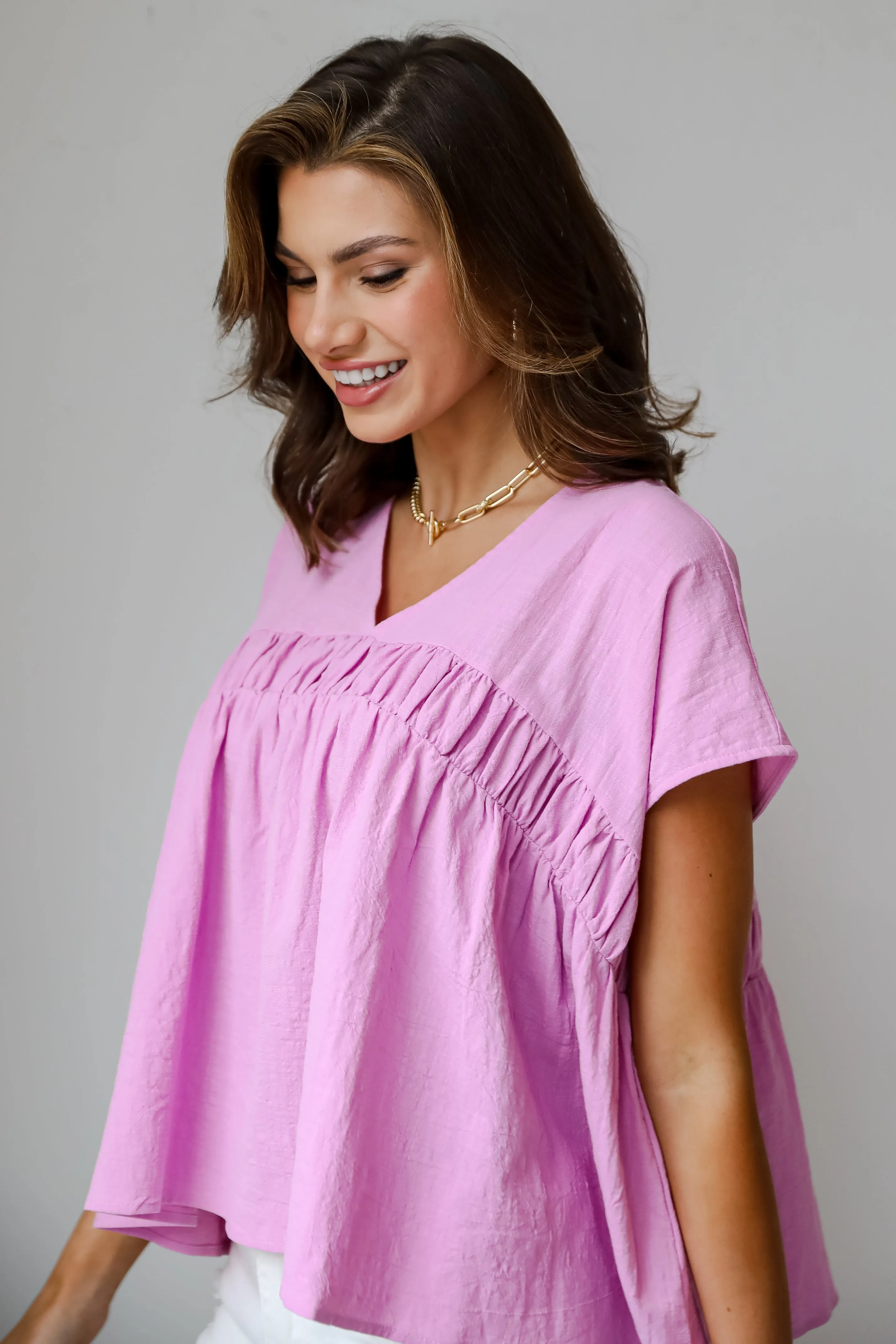 FINAL SALE - Thoughtful Charm Orchid Babydoll Blouse