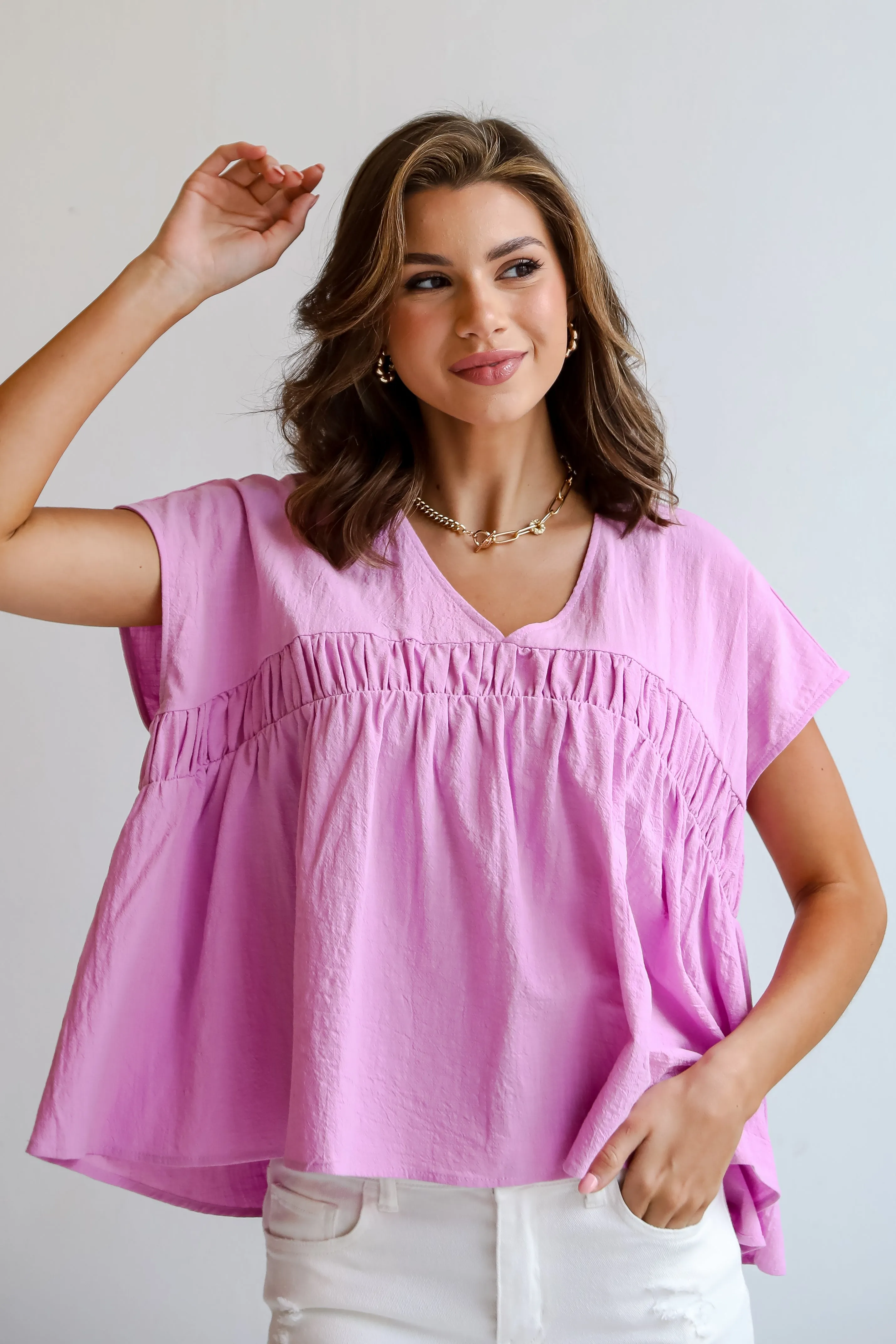FINAL SALE - Thoughtful Charm Orchid Babydoll Blouse