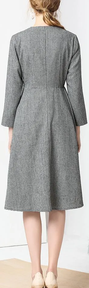 Floral-Embroidered Houndstooth Wrap Dress