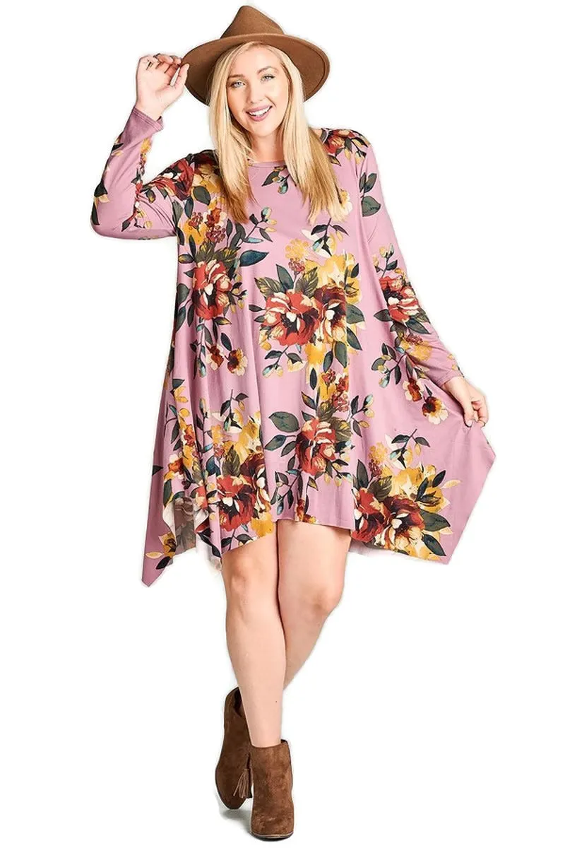 Floral Jersey Knit Trapeze Dress, Orchid