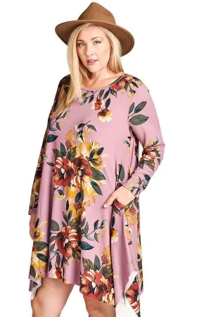 Floral Jersey Knit Trapeze Dress, Orchid
