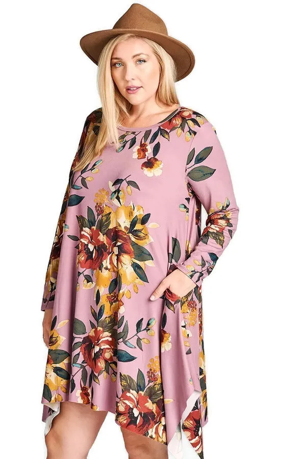 Floral Jersey Knit Trapeze Dress, Orchid