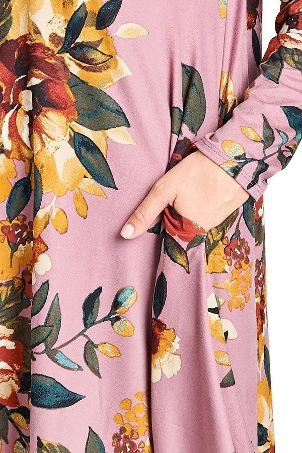 Floral Jersey Knit Trapeze Dress, Orchid