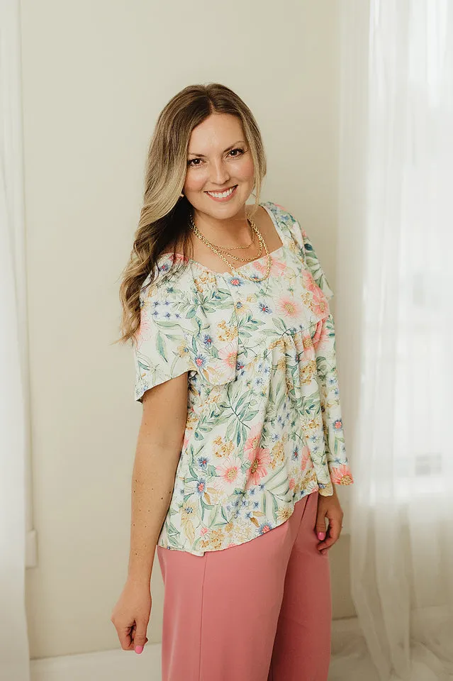 Floral Square Neck Babydoll Top