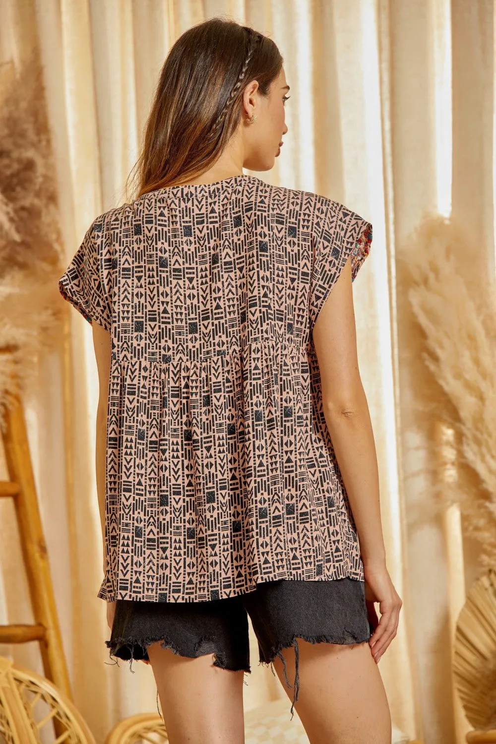 Geometric Babydoll Floral Embroidered Top
