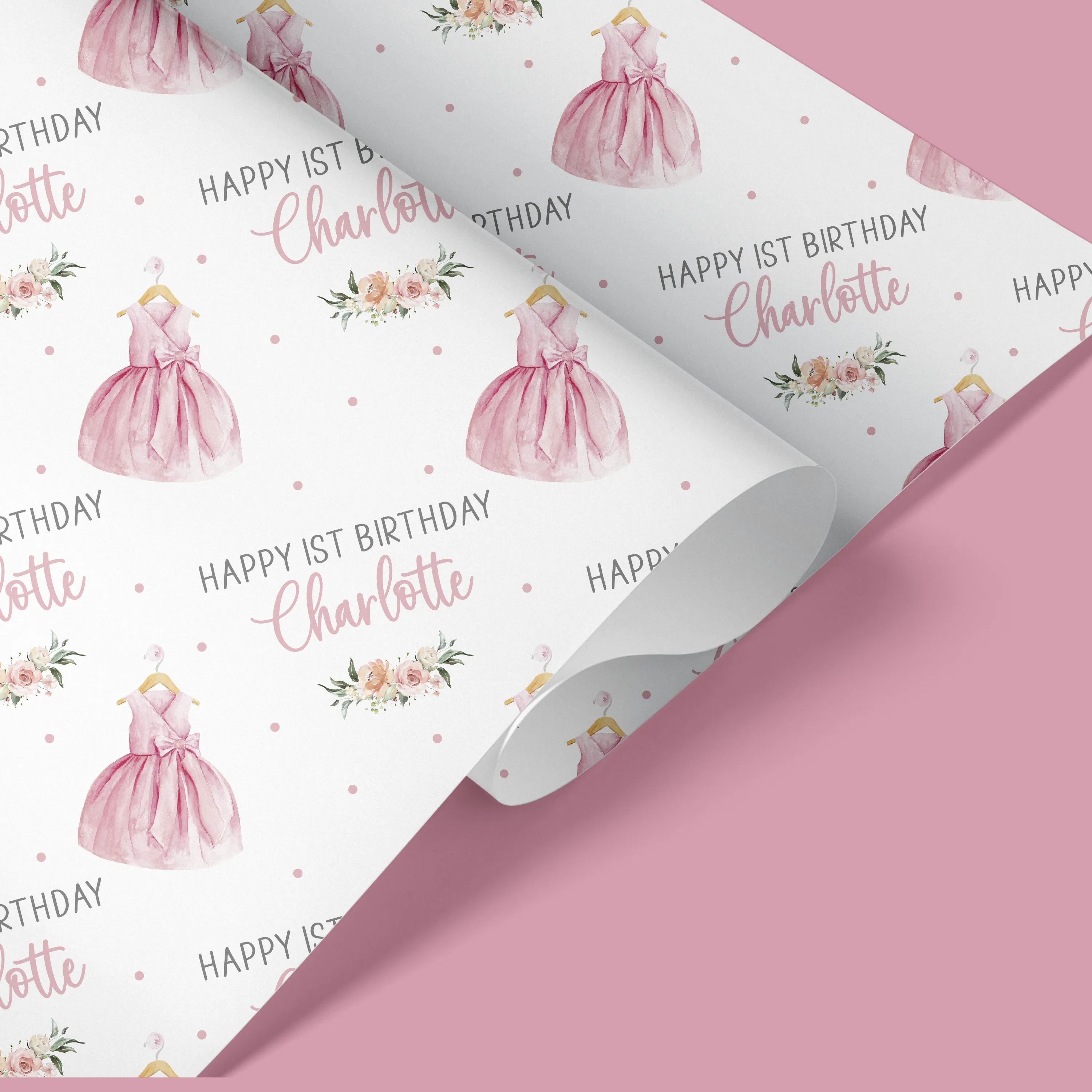 Gift Wrapping Paper Personalised, Pink Dress Girl