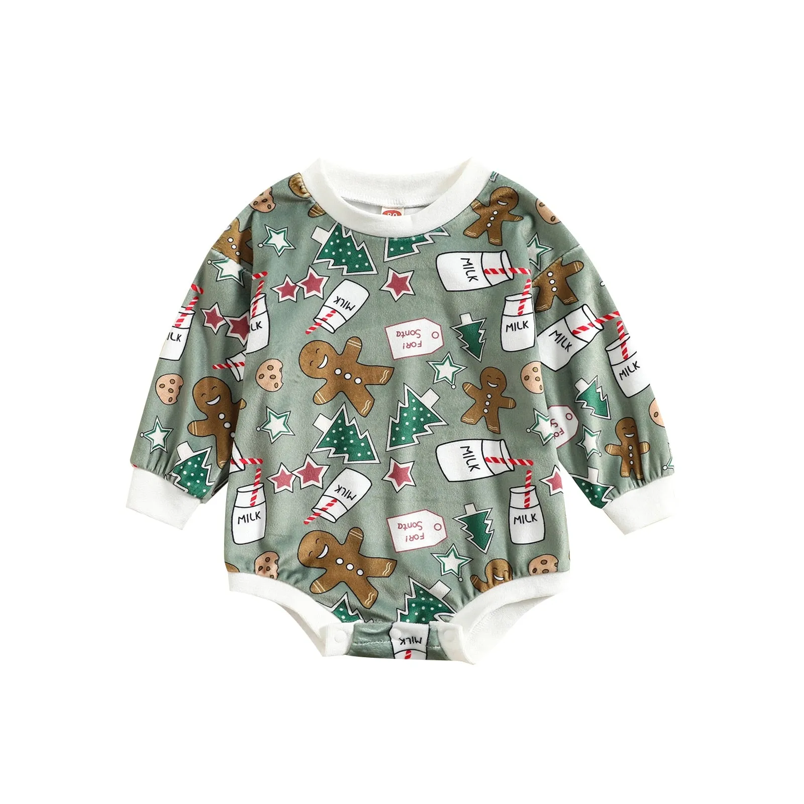 Gingerbread, Milk and Christmas Tree Print Baby Onesie